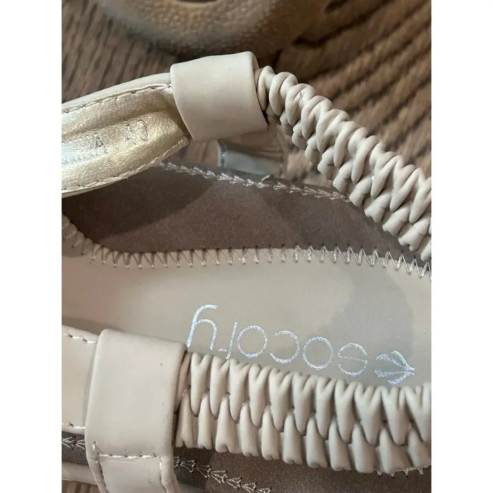SOCOFY Bohemian T Strap Thong Sandals Beige Ankle Elastic Women Sz EU 40 US 9
